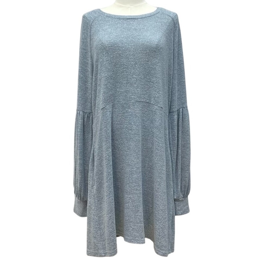 Babydoll Swing Dress Large Heather Gray Blue Long Sleeve Tunic